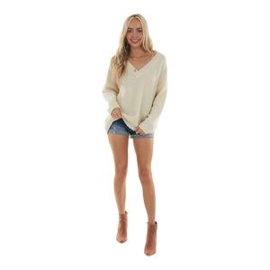 Cream vneck ribbed oversize sweater
